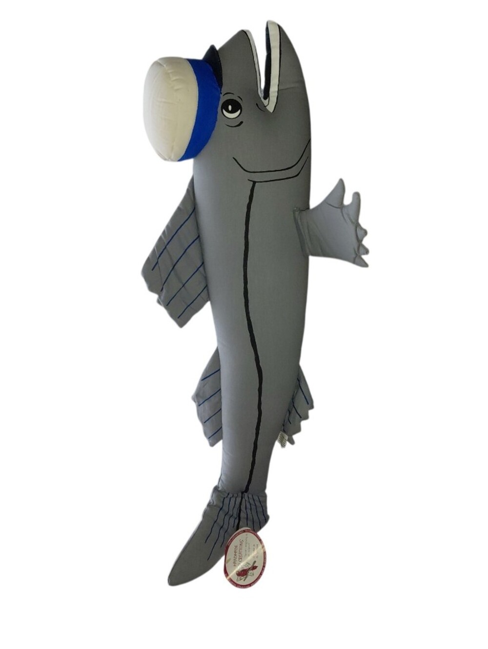 Officer Snook Stuffed Animal Pillow Fish Handmade 27" Grey Enviromentalist Art